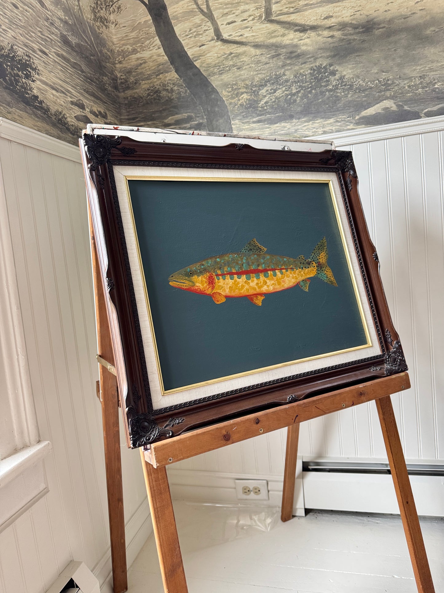 Original Painting - Gary the Golden Trout - Acrylic on Canvas in Antique frame