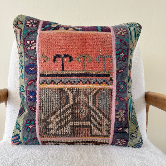 Pink Turkish kilim rug throw pillow