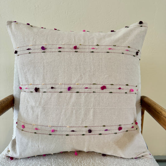 White turkish kilim pom pom throw pillow