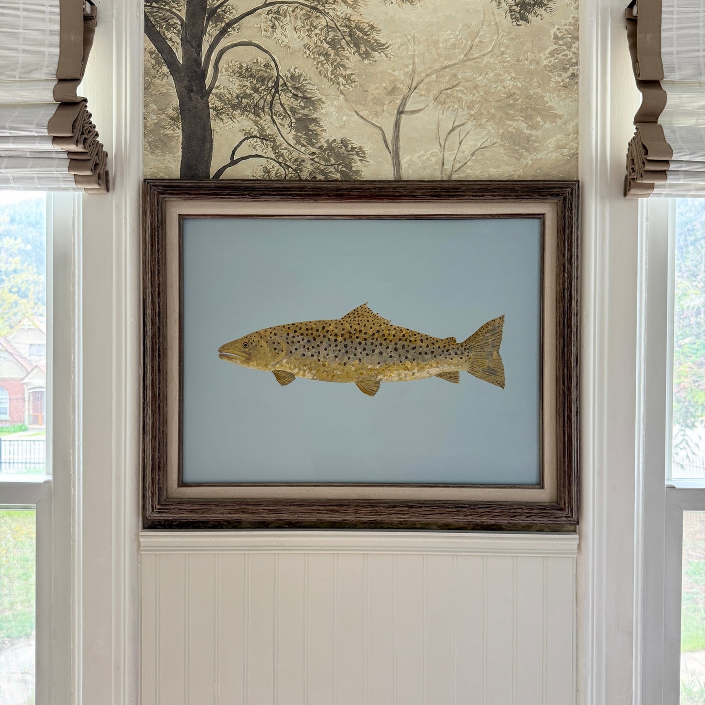 Original Painting - Barnaby the Brown Trout - Acrylic on Canvas in Antique frame
