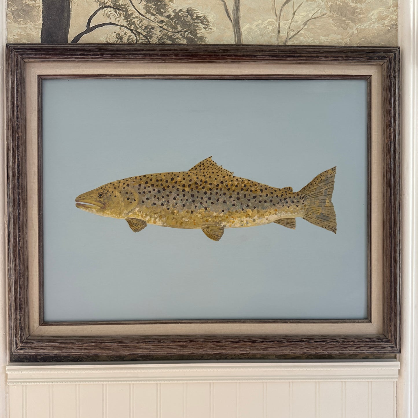 Original Painting - Barnaby the Brown Trout - Acrylic on Canvas in Antique frame