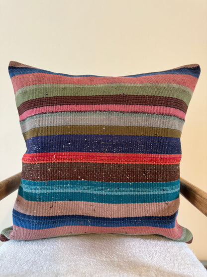 Vintage Turkish Kilim Stripe XL Throw Pillow