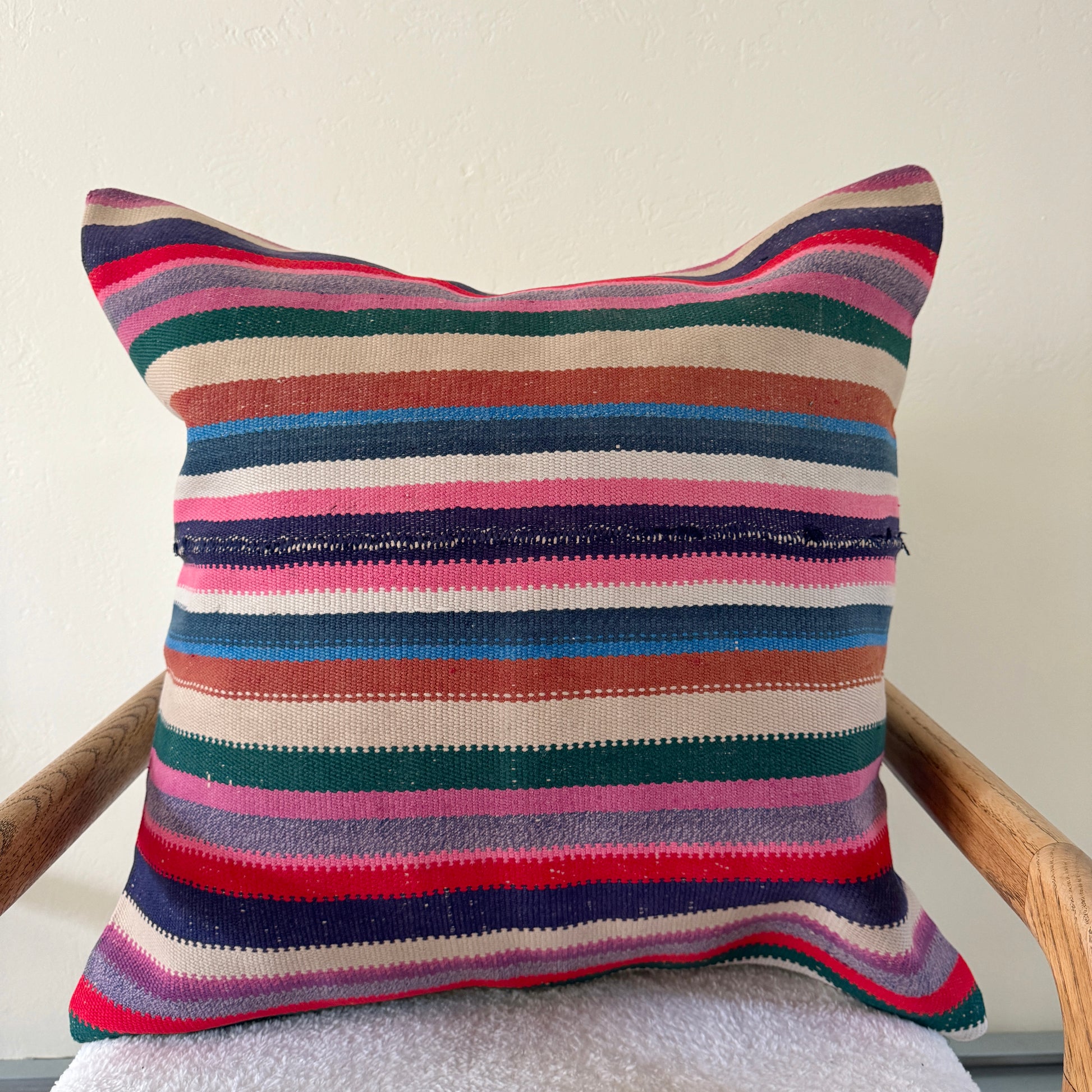 Rainbow Striped Vintage Kilim Rug Throw Pillow XL