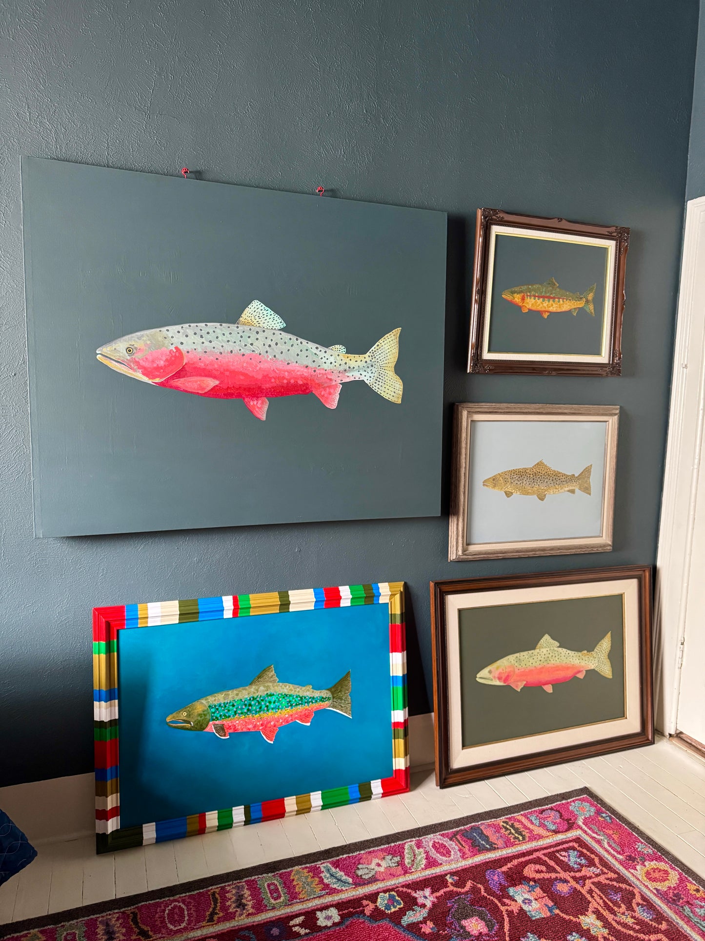 Original Painting - Barnaby the Brown Trout - Acrylic on Canvas in Antique frame