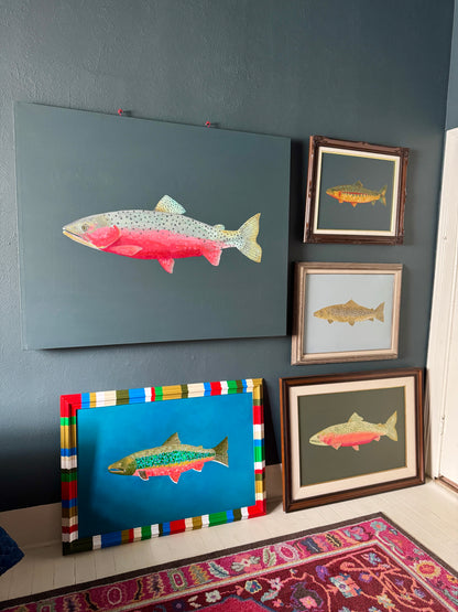 Original Painting - Barnaby the Brown Trout - Acrylic on Canvas in Antique frame