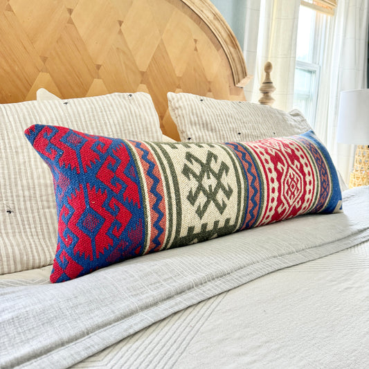 Turkish Kilim Lumbar Pillow 12x36