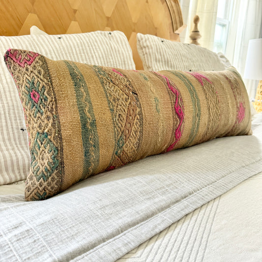 Turkish Kilim lumbar pillow 12x36