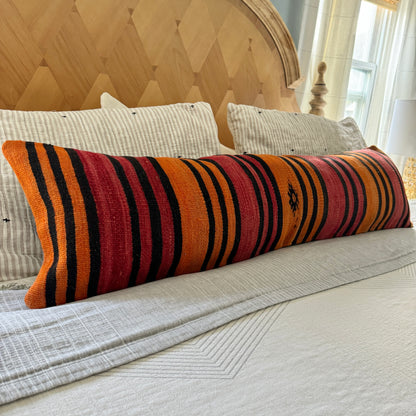 Orange Red Turkish Kilim Lumbar Pillow