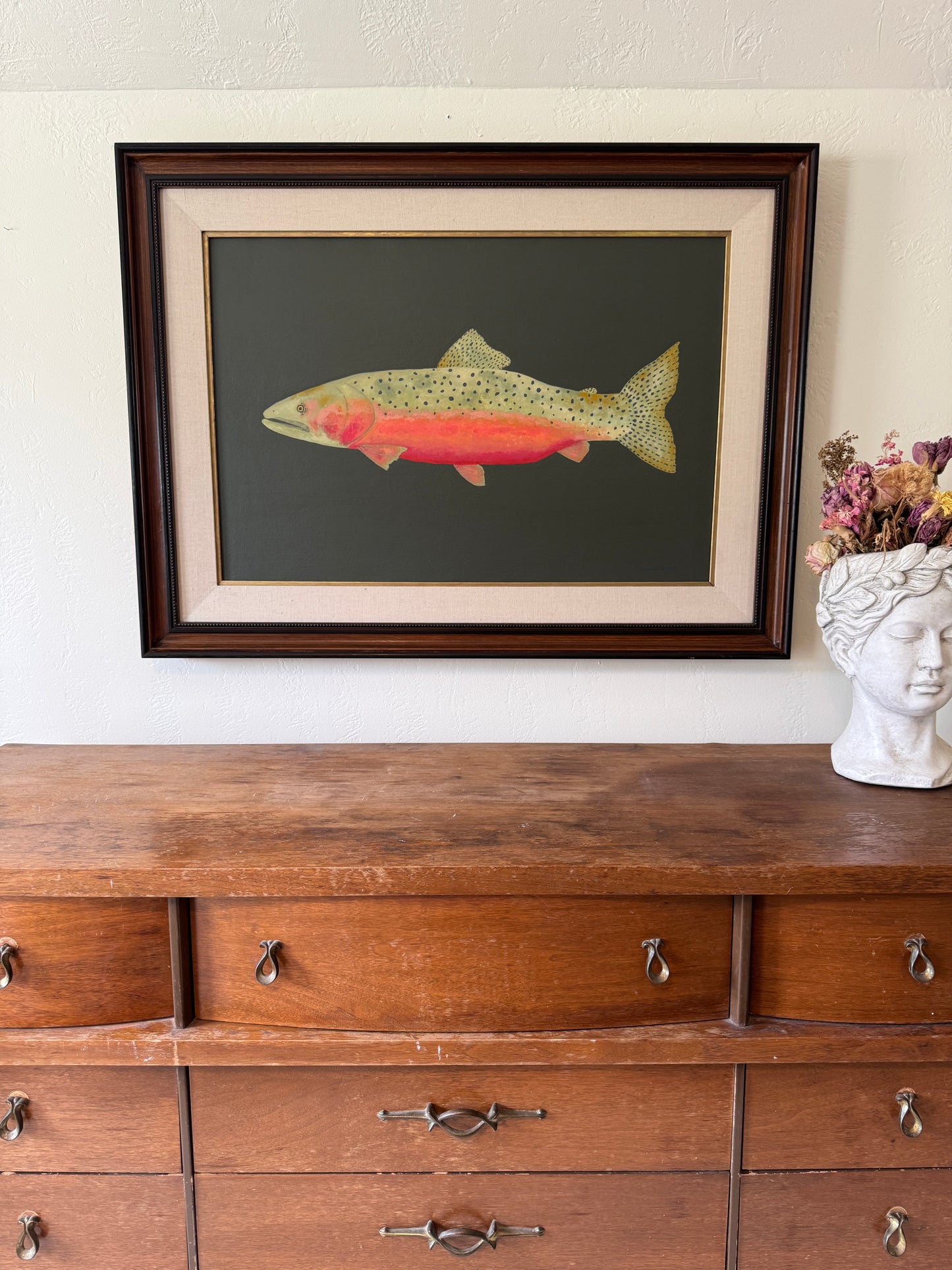 Original Painting - Carlos the Cutthroat Trout - Acrylic on Canvas in antique frame