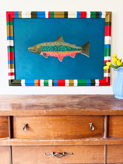 Original Painting - Dolly Varden Trout - An Ode to Alaska - Acrylic on Canvas in Hand-Painted Frame