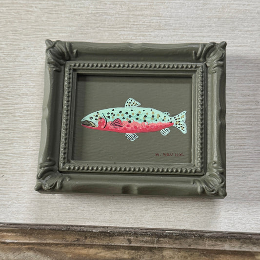Tiny Original Painting "Green-Grey Cutthroat"