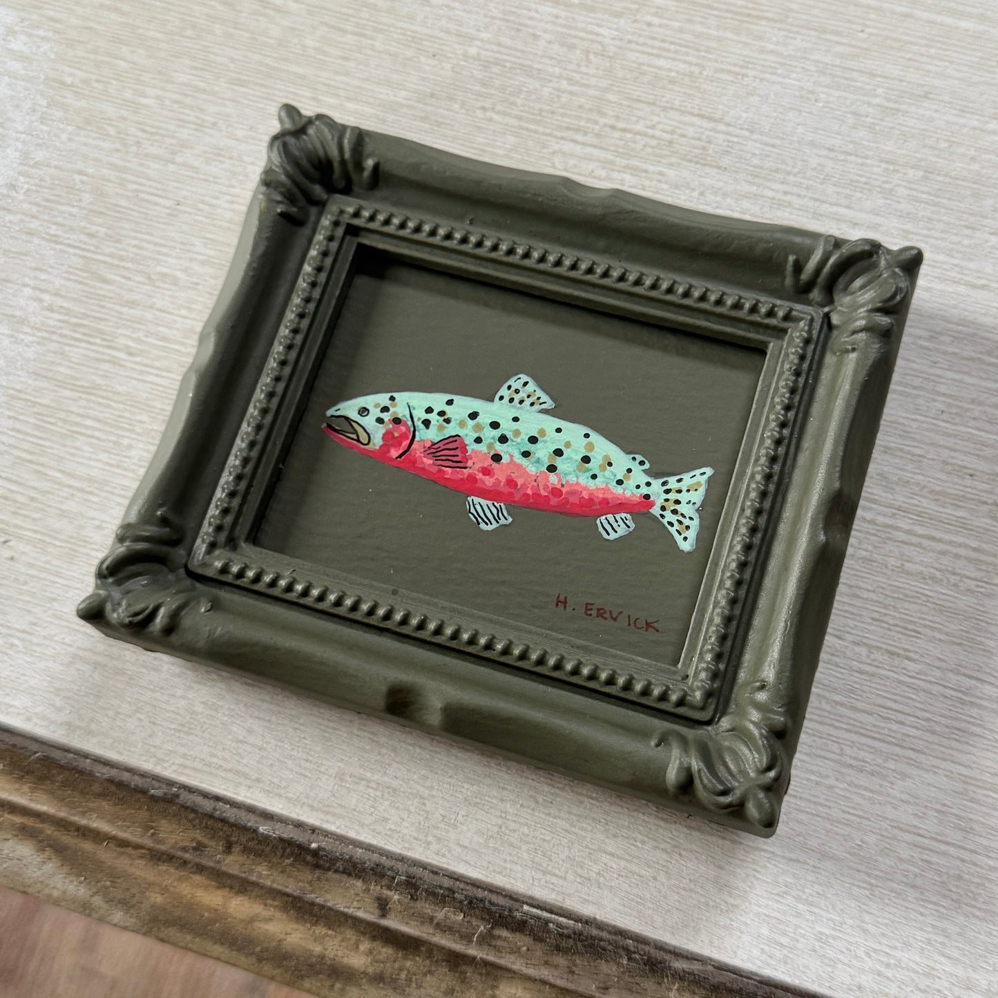 Tiny Original Painting "Green-Grey Cutthroat"