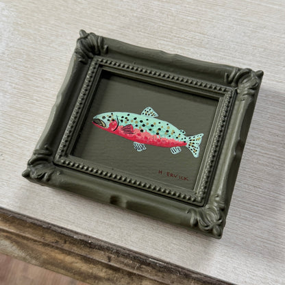 Tiny Original Painting "Green-Grey Cutthroat"