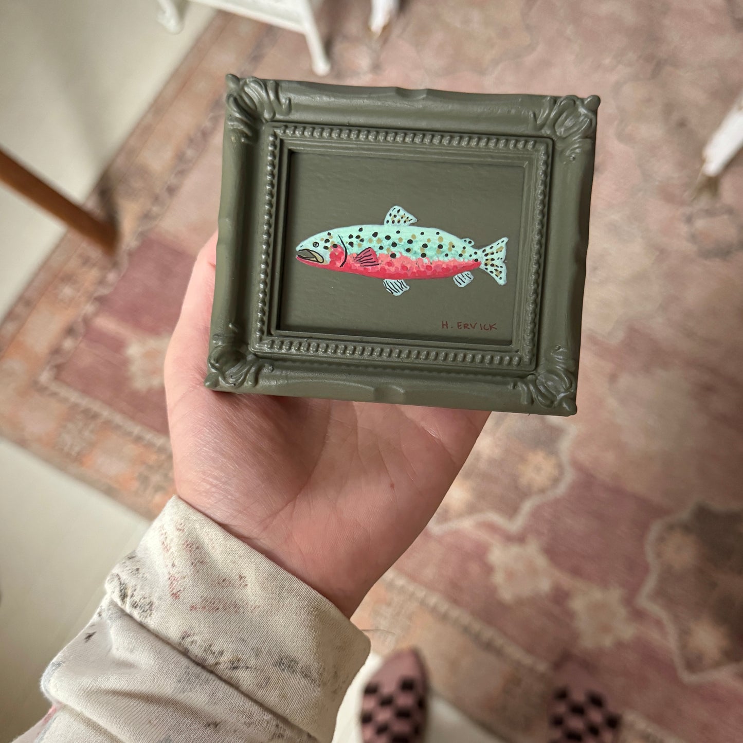 Tiny Original Painting "Green-Grey Cutthroat"