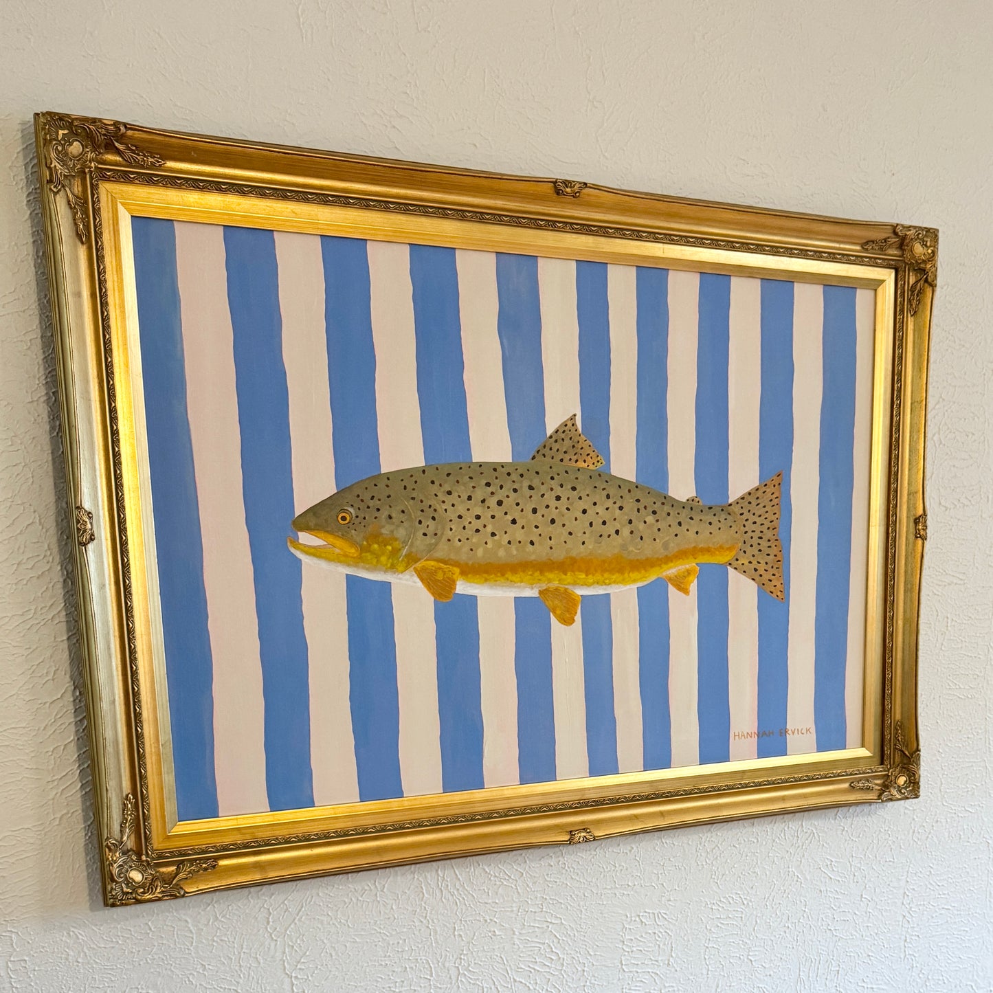 Original Painting - Bob the Brown Trout - Acrylic on Canvas in Vintage Gold Frame