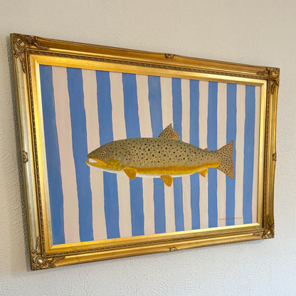 Original Painting - Bob the Brown Trout - Acrylic on Canvas in Vintage Gold Frame