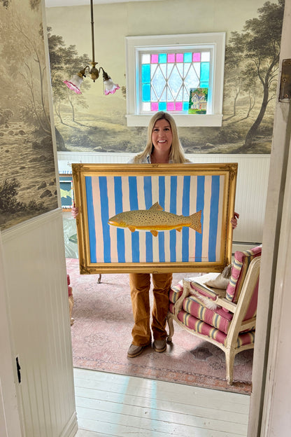 Original Painting - Bob the Brown Trout - Acrylic on Canvas in Vintage Gold Frame