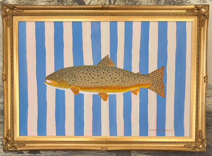 Original Painting - Bob the Brown Trout - Acrylic on Canvas in Vintage Gold Frame