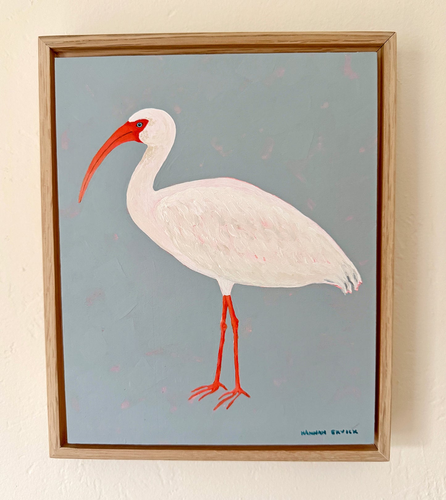 Original White Ibis Painting in White Oak Frame