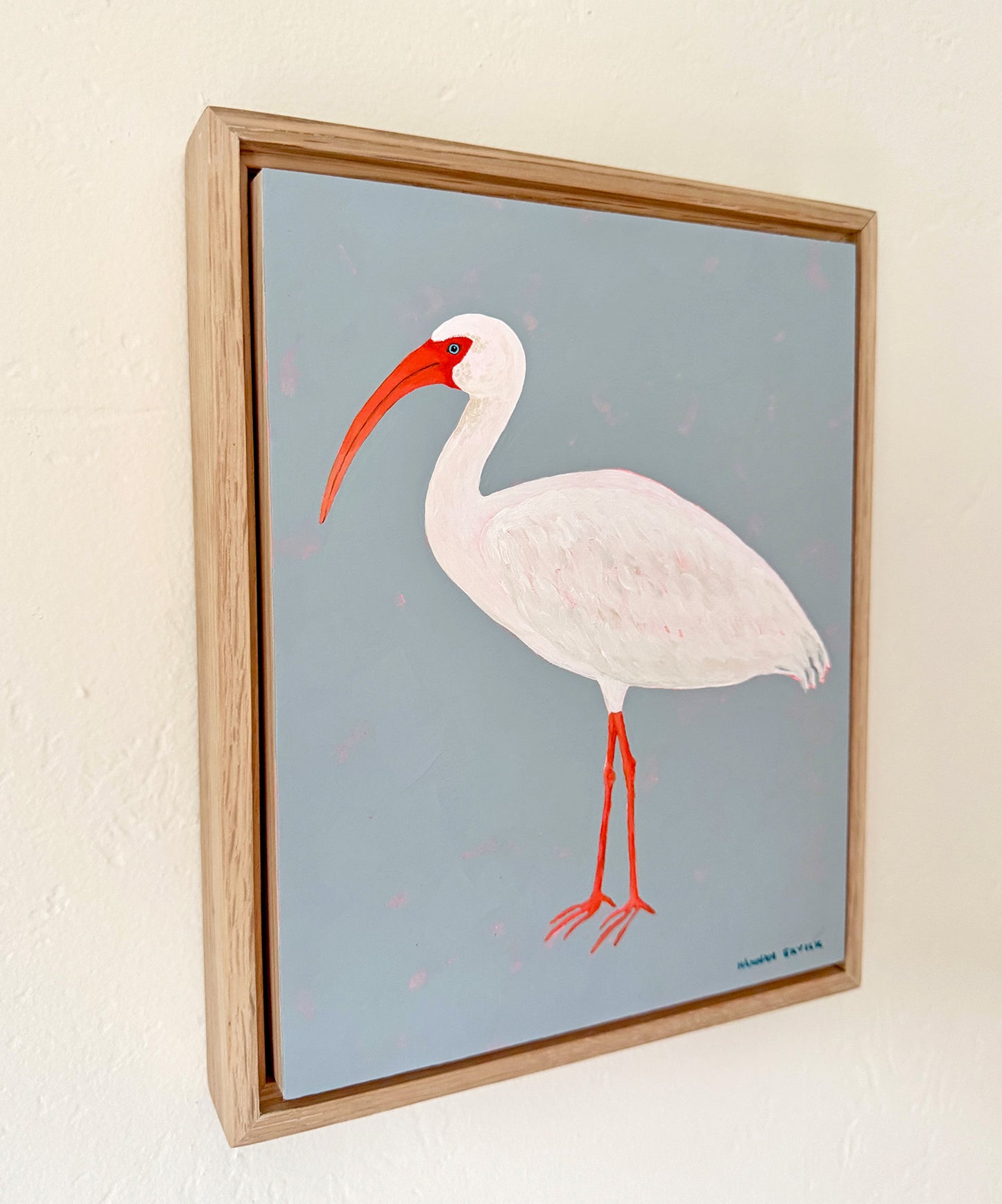 Original White Ibis Painting in White Oak Frame