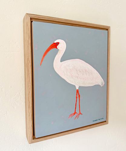 Original White Ibis Painting in White Oak Frame