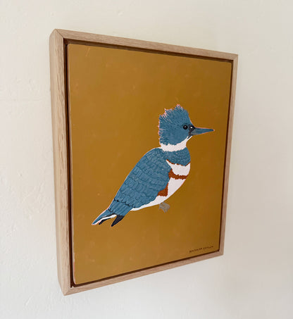 Original Belted Kingfisher Painting in White Oak Frame