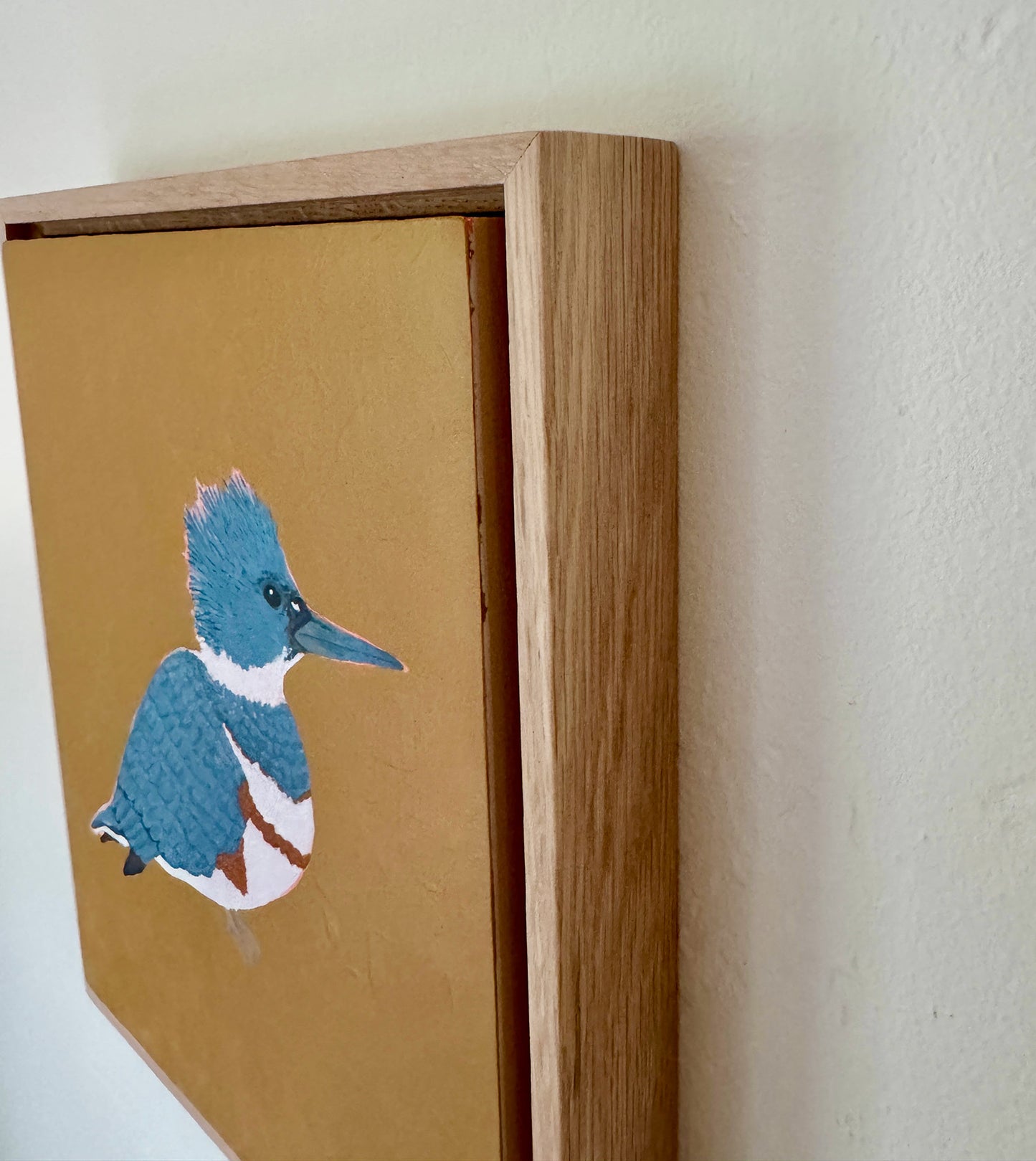 Original Belted Kingfisher Painting in White Oak Frame