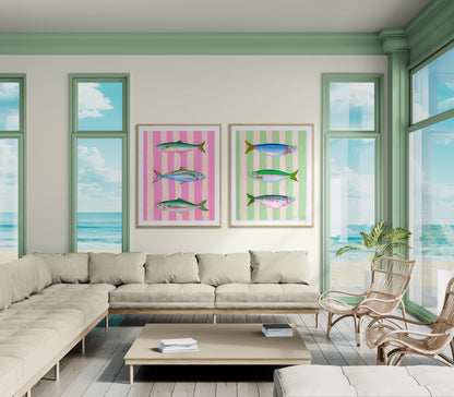"Mint Striped Sardines"  - Fine Art Print - Stories from the Shore Collection