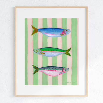 2 Print Striped Fish Set "Mint Striped Sardines" and "Pink Striped Mackerels"
