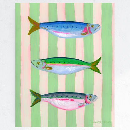 "Mint Striped Sardines"  - Fine Art Print - Stories from the Shore Collection