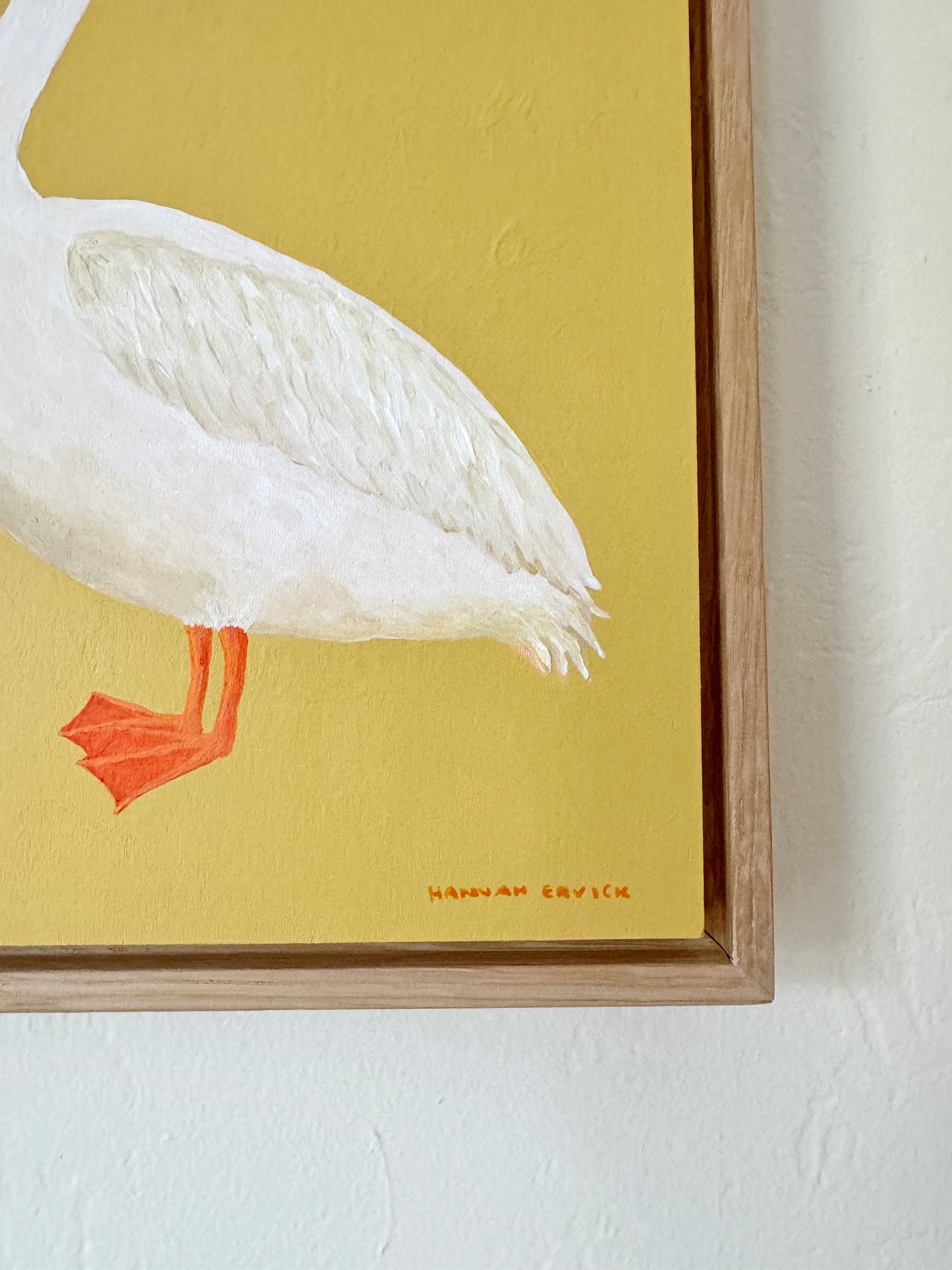Original American White Pelican Painting in White Oak Frame