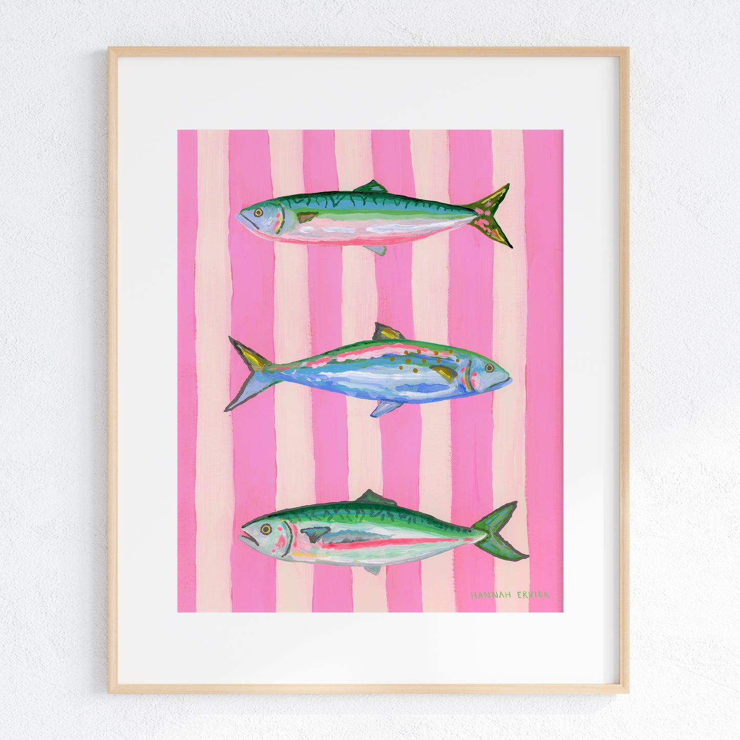 2 Print Striped Fish Set "Mint Striped Sardines" and "Pink Striped Mackerels"