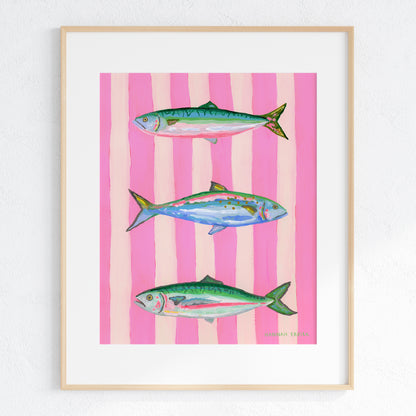 2 Print Striped Fish Set "Mint Striped Sardines" and "Pink Striped Mackerels"
