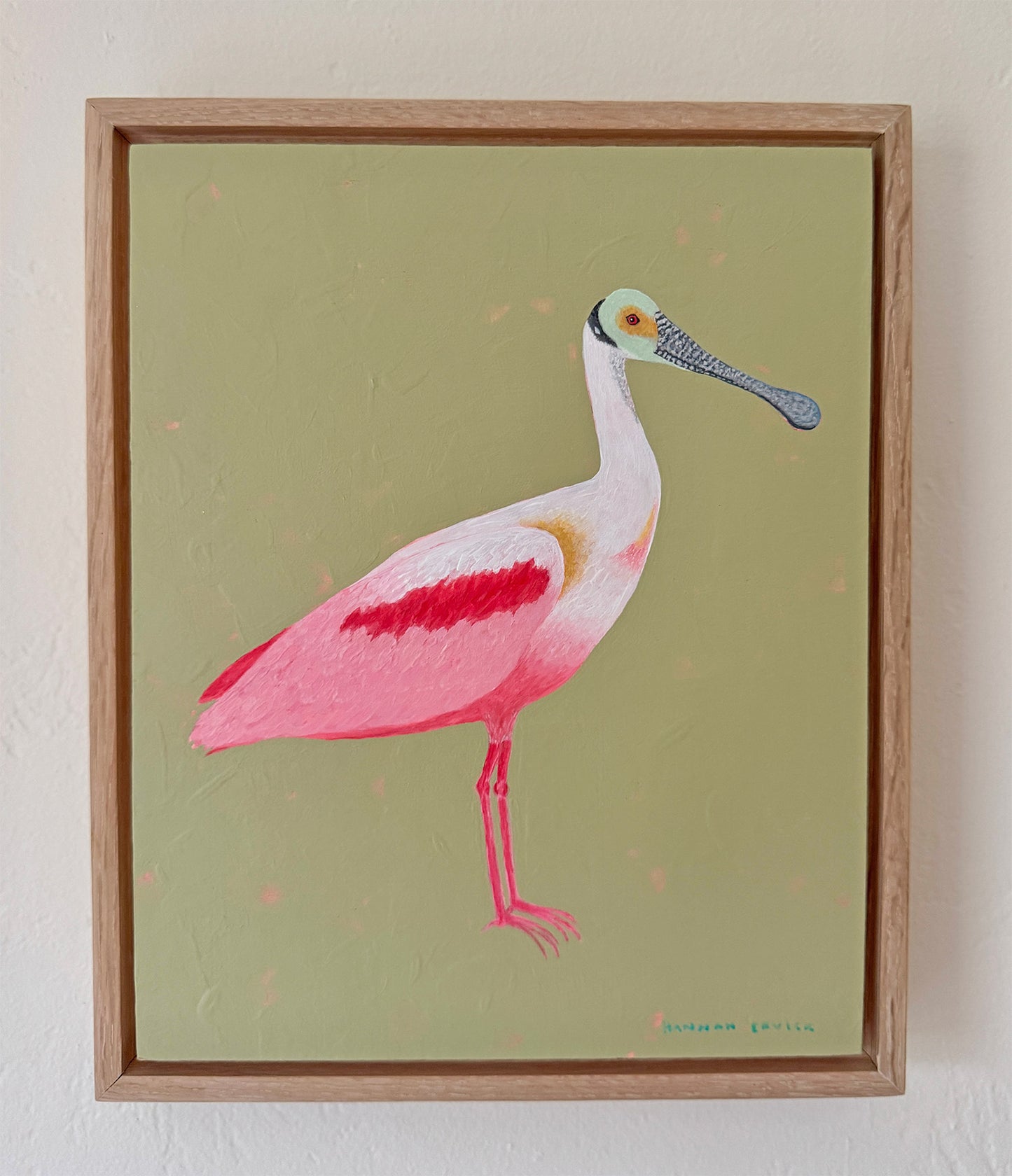 Original Roseate Spoonbill Painting in White Oak Frame