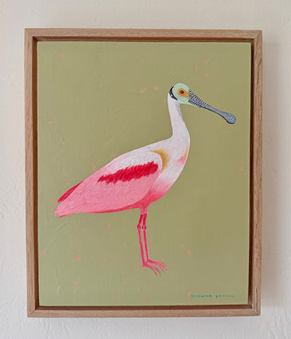 Original Roseate Spoonbill Painting in White Oak Frame