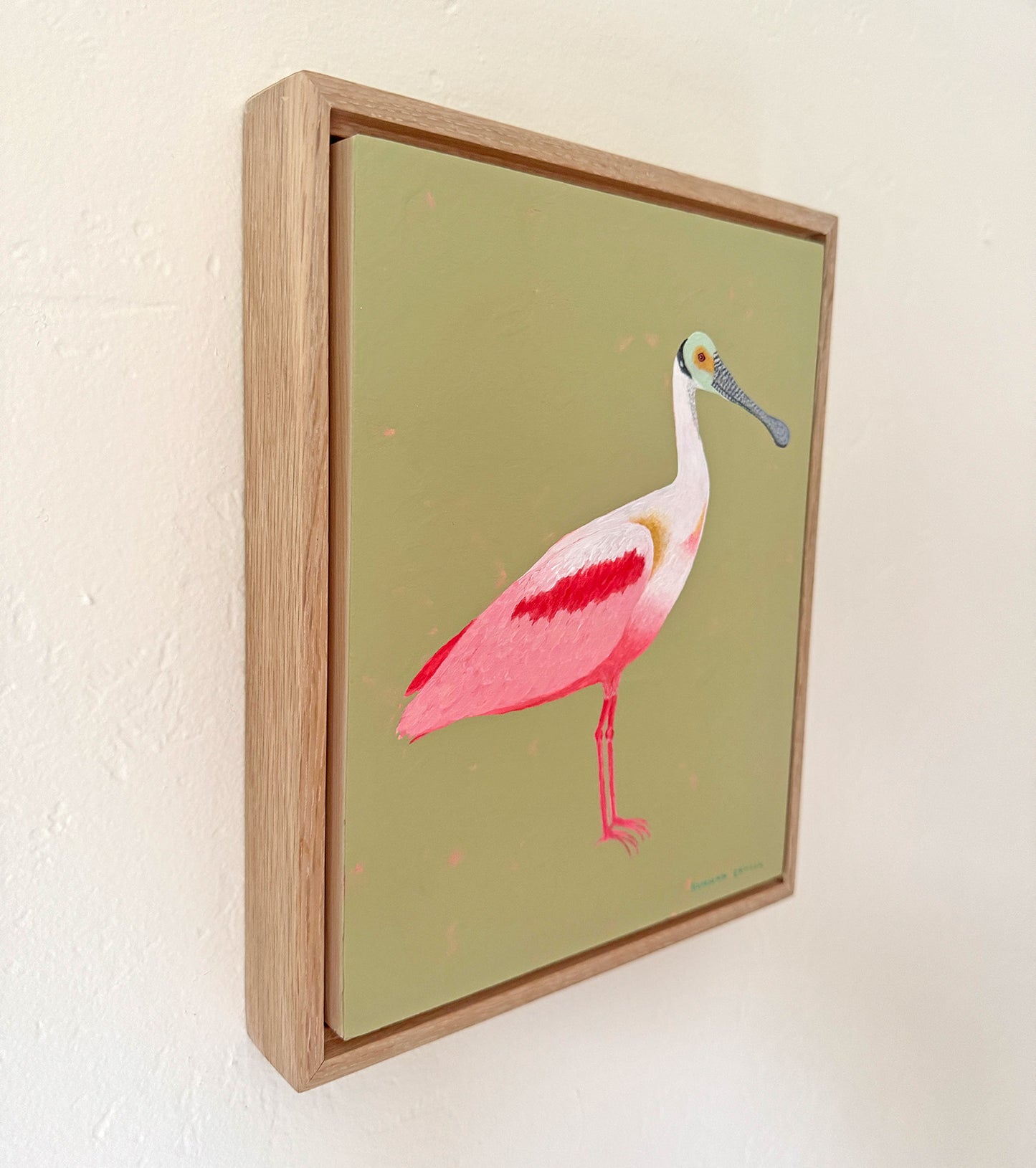 Original Roseate Spoonbill Painting in White Oak Frame