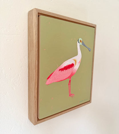 Original Roseate Spoonbill Painting in White Oak Frame