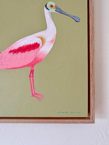 Original Roseate Spoonbill Painting in White Oak Frame